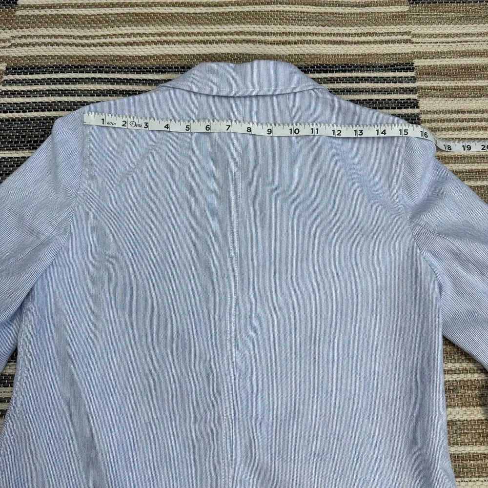 J‎ Crew Blazer Women's 6 Blue Striped Seersucker Linen Blend Lightweight Relaxed - Picture 12 of 15